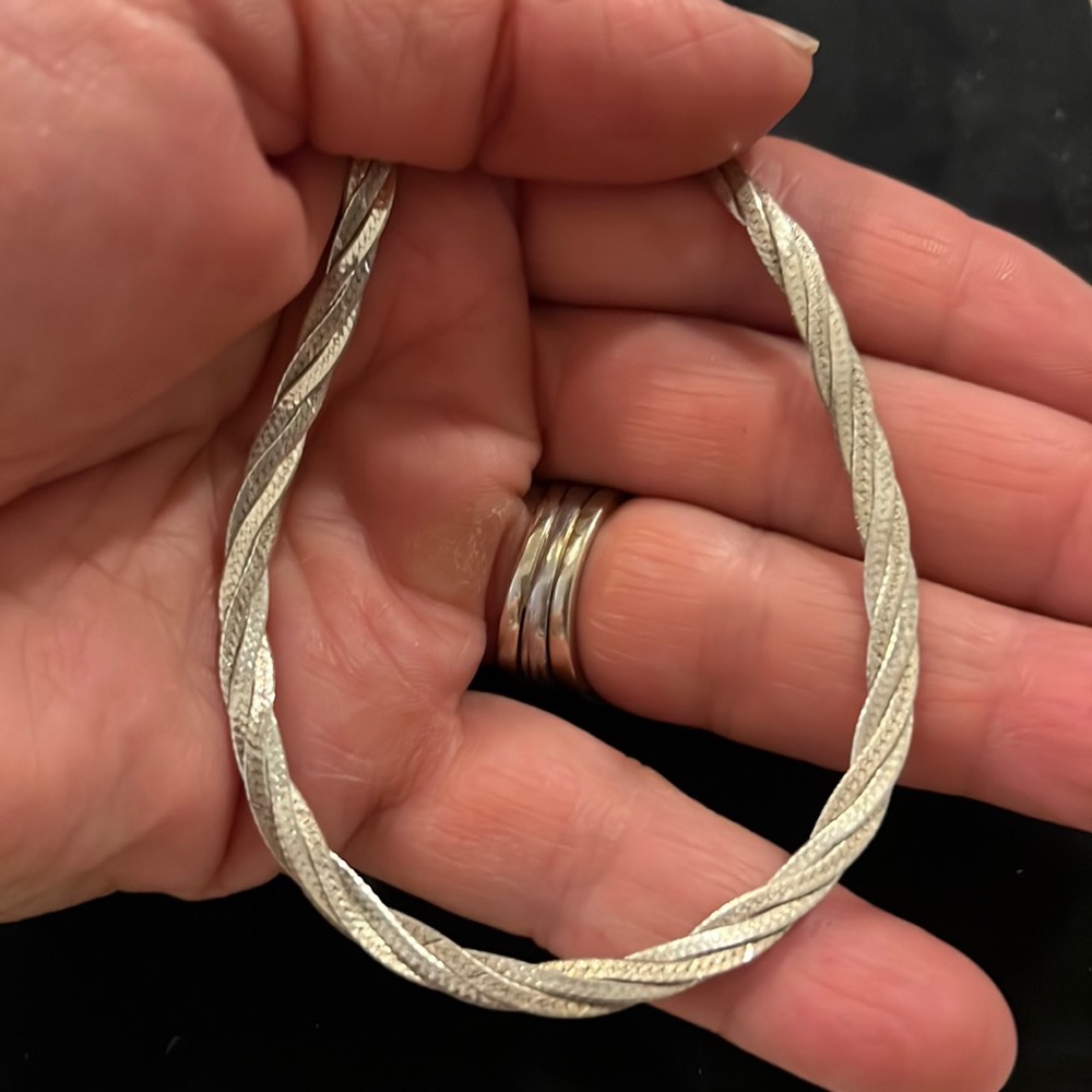Stunning Vintage Milor Italy Sterling Silver braided herringbone necklace 18”